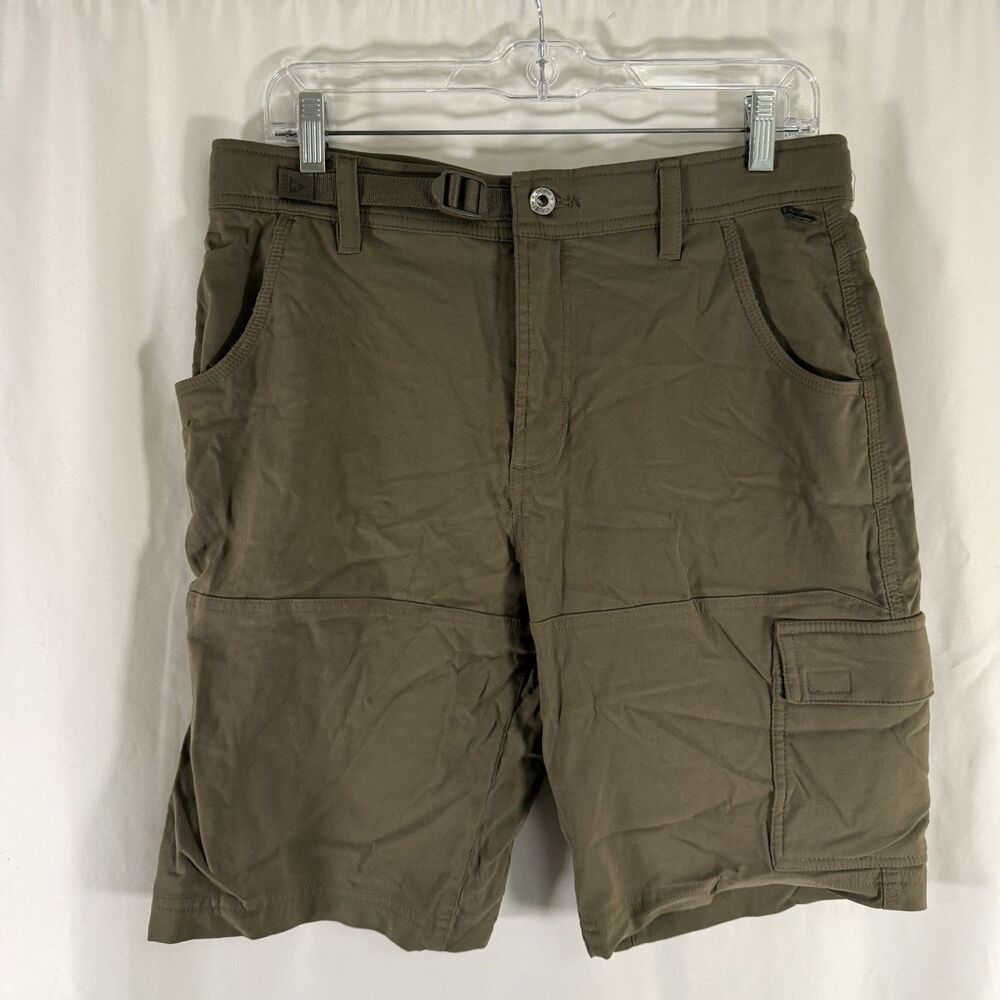 Gerry Hiking Shorts Mens 32 Green Belted Cargo Pocket Zip Nylon Blend 10" Inseam